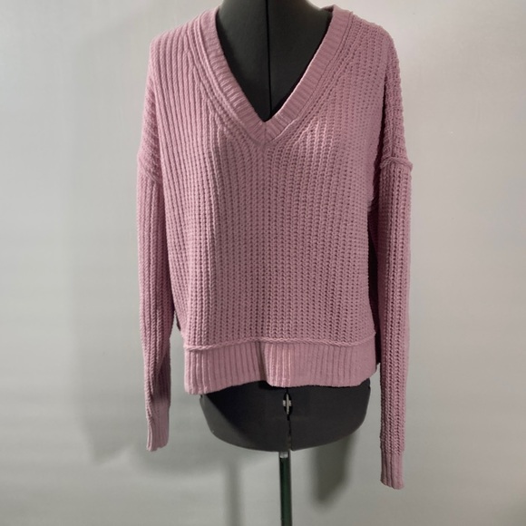 Aeropostale Sweater Slouch Cropped Cable Knit Women Size Large V Neck Cozycore - Picture 1 of 9